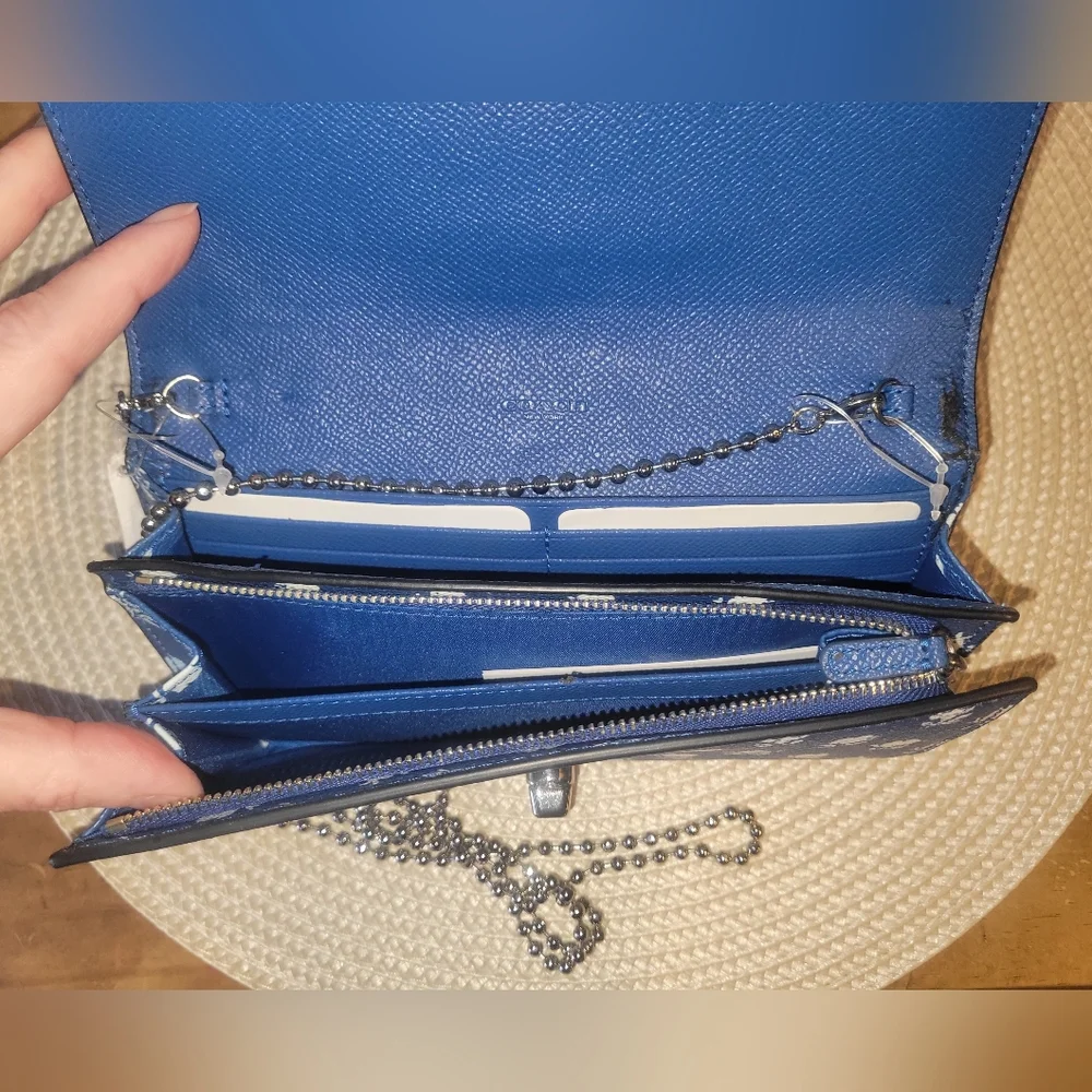 NWT Coach Badlands Blue Floral Removable Chain Slim Wallet - Picture 5 of 7